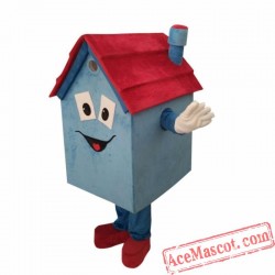 Blue House Cartoon Character Mascot Costume