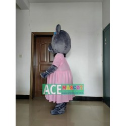 Grey Teddy Bear Mascot Costume with Pink Dress