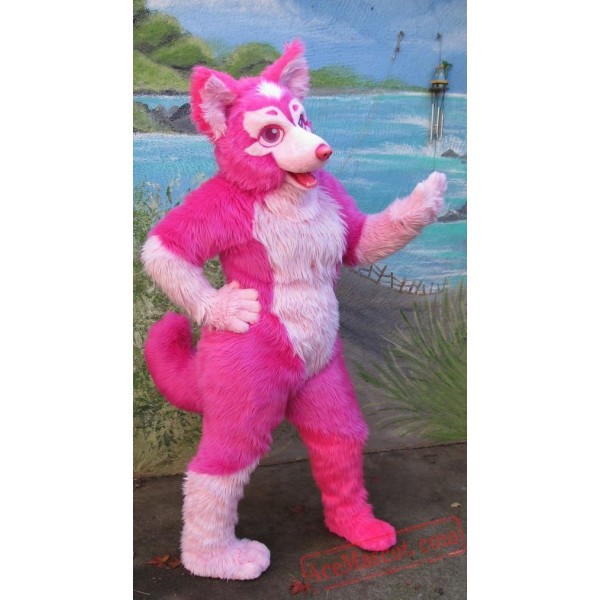Pink Wolf Fursuit Costumes Animal Mascot for Adults