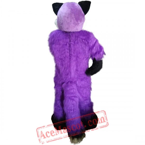 Long Hair Purple Wolf Mascot Costume for Adult
