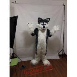 Deep Gray Long Hairy Wolf Mascot Costume for Adult