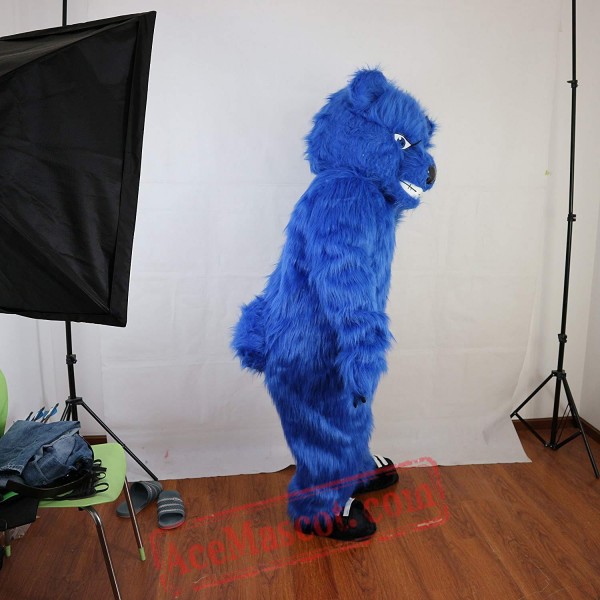 Blue Long Hairy Bear Mascot Costume for Adult