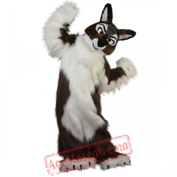Long Hair Brown Wolf Mascot Costume for Adult