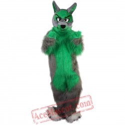 Long Hair Green Wolf Mascot Costume for Adult