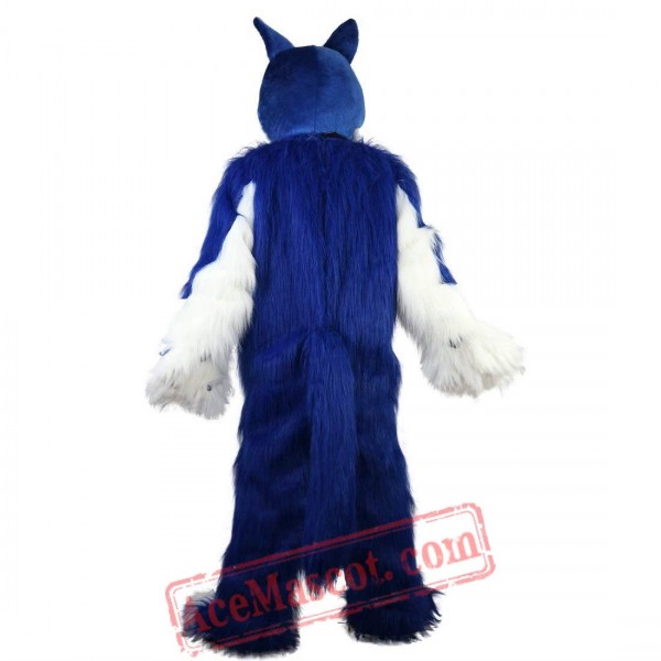 Long Hair Blue Wolf Mascot Costume for Adult