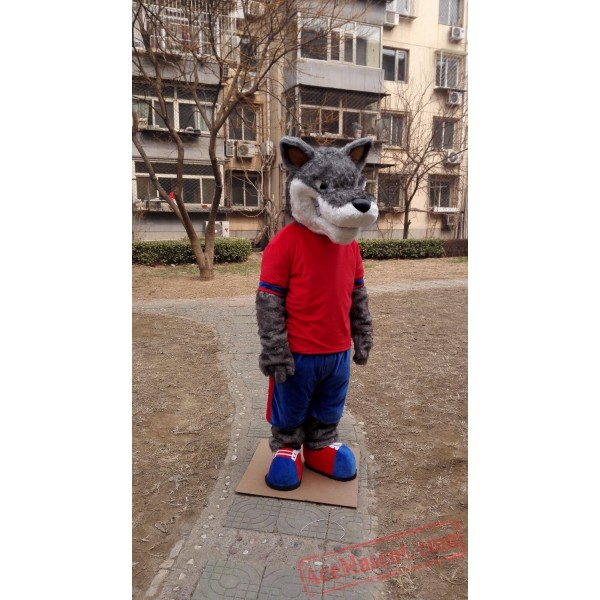 Plush Grey Wolf Mascot Costume
