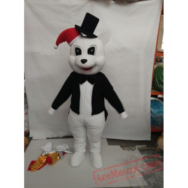 White Bear With Black Jacket Plush Mascot Costume