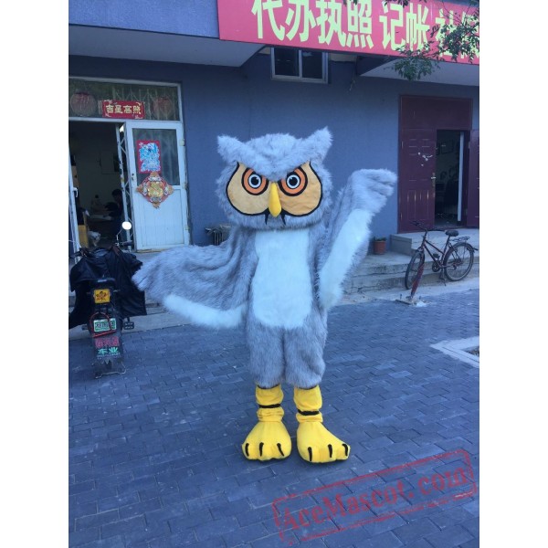 Long Hair Gray Owl Mascot Costume Adult Character