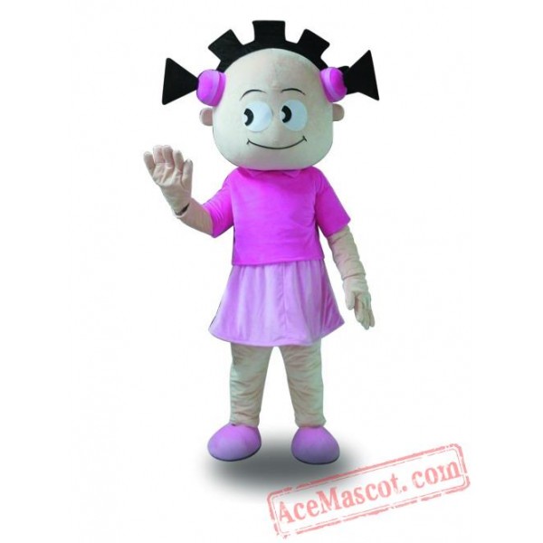 Pink Coat Girl Mascot Costume