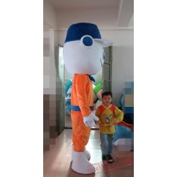 Telephonist Dressed In Orange Mascot Costume Courier Costume