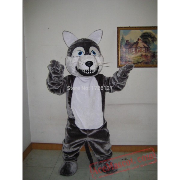 Plush Grey Wolf Mascot Costume
