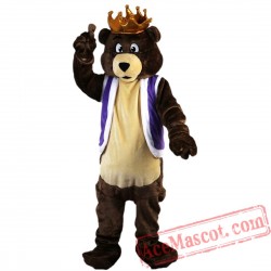Brown Crown Bear Cartoon Mascot Costume