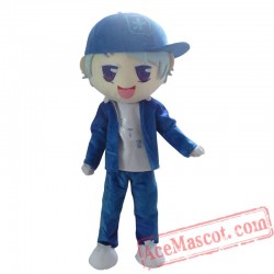 Blue Hat Boy Mascot Costume